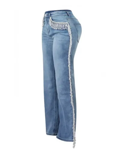 Replica Fringe Patchwork Denim Straight Jeans #802616 $87.78 USD for Wholesale