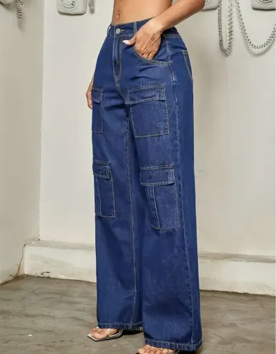 Replica Multi Pocket Denim Cargo Jeans #802625 $63.90 USD for Wholesale