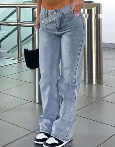 Replica Denim Patchwork Wide Leg Jeans #802627 $85.93 USD for Wholesale