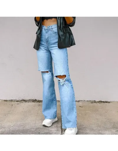 Ripped Denim High Rise Jeans #802629 $40.13 USD, Wholesale Fashion Jeans