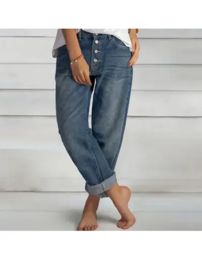 Washed Single Breasted Loose Jeans #802632 $48.52 USD, Wholesale Fashion Jeans