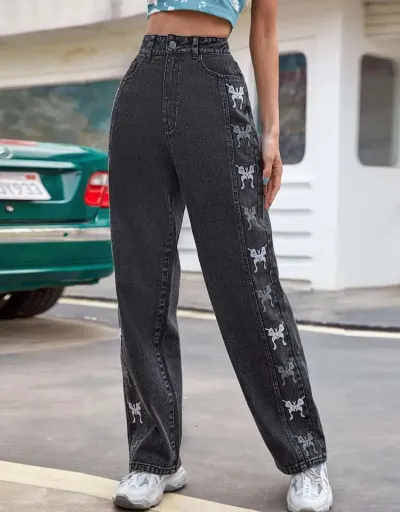 Butterfly Pattern Embroidery Classic Look Jeans #802639 $43.60 USD, Wholesale Fashion Jeans