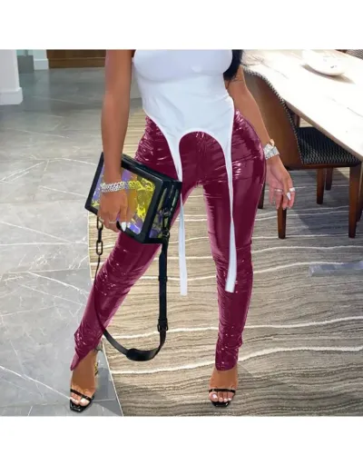 Glossy Split Hem Bodycon Jeans #802647 $40.00 USD, Wholesale Fashion Jeans