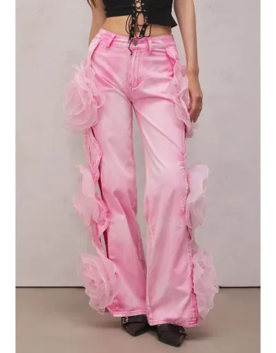 Flower Decor Cutouts Denim Wide Leg Jeans #802649 $115.15 USD, Wholesale Fashion Jeans