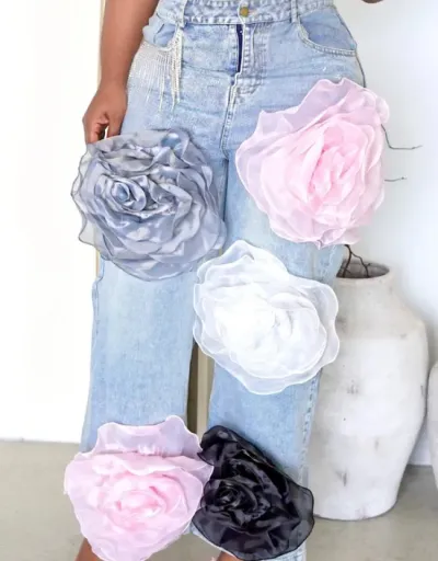 Flower Decor Splints Fringe Denim Wide Leg Jeans #802650 $115.42 USD, Wholesale Fashion Jeans