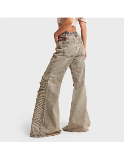 Replica Leopard Distressed Low Rise Trailing Wide Leg Vintage Jeans #802654 $59.27 USD for Wholesale