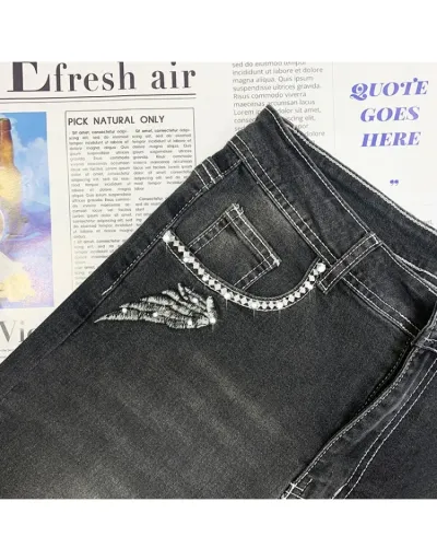 Replica Embroidery Skull Hotfix Rhinestones Jeans #802655 $46.60 USD for Wholesale