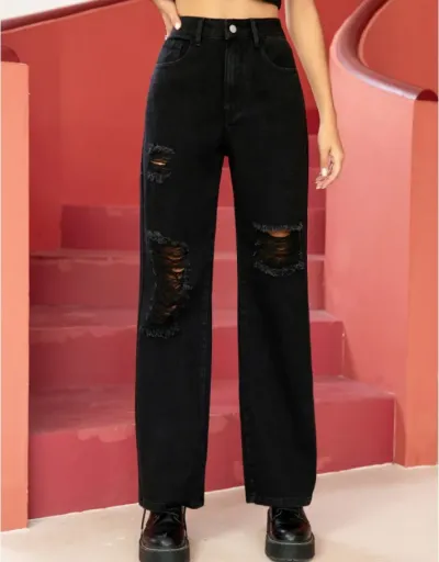 Ripped Fitted Buckle Jeans #802658 $42.70 USD, Wholesale Fashion Jeans