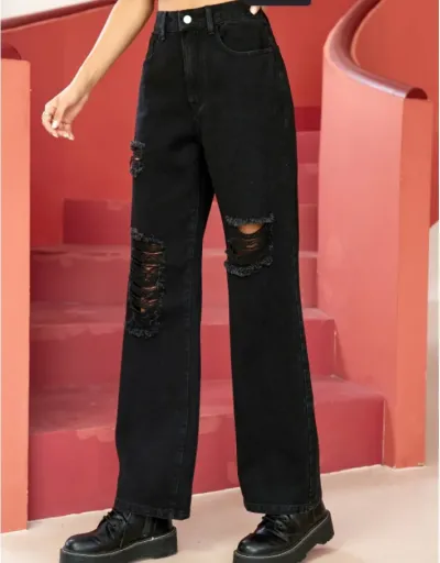 Replica Ripped Fitted Buckle Jeans #802658 $42.70 USD for Wholesale