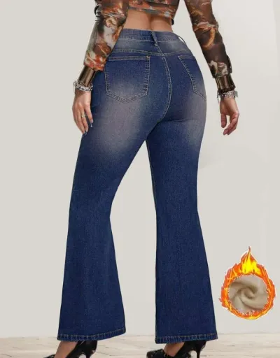 Replica Leopard Patchwork Washed Denim Flared Jeans #802660 $66.40 USD for Wholesale