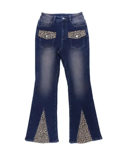 Replica Leopard Patchwork Washed Denim Flared Jeans #802660 $66.40 USD for Wholesale