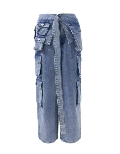 Replica Denim Multi Pocket Wide Leg Cargo Jeans #802661 $93.88 USD for Wholesale