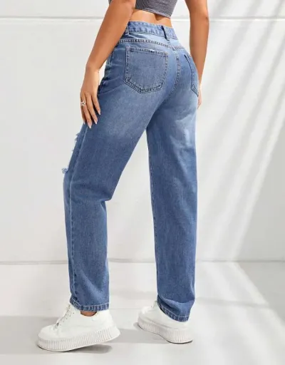 Replica Ripped Fitted Buckle Jeans #802662 $48.52 USD for Wholesale