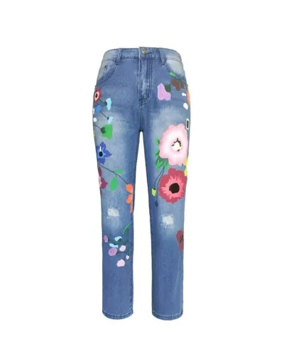 Replica Floral Washed Mid-rise Jeans #802670 $44.23 USD for Wholesale