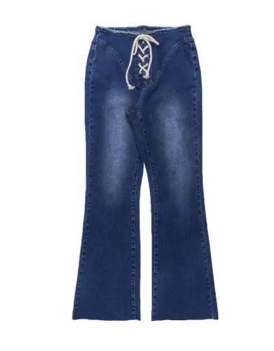 Replica Lace Up Denim Fuzzy Trim Flared Jeans #802674 $68.34 USD for Wholesale