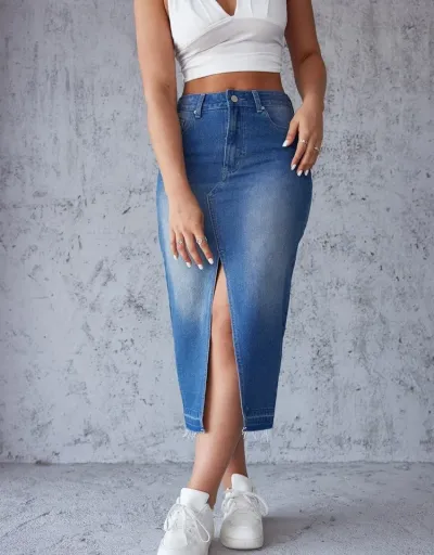 Split Hem Patchwork Denim A-line Jeans #802678 $50.68 USD, Wholesale Fashion Jeans