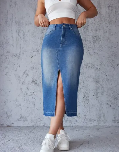 Replica Split Hem Patchwork Denim A-line Jeans #802678 $50.68 USD for Wholesale