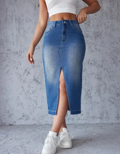 Replica Split Hem Patchwork Denim A-line Jeans #802678 $50.68 USD for Wholesale