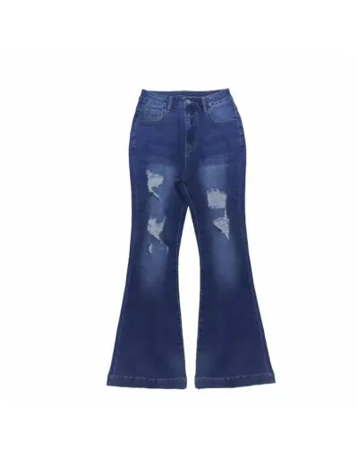 Replica Ripped Denim High Rise Flared Jeans #802683 $80.03 USD for Wholesale