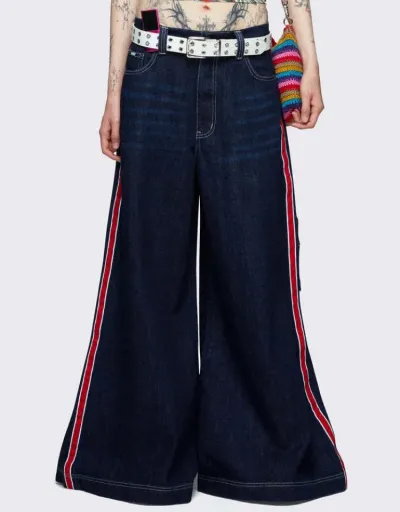 Embroidery Striped Denim Wide Leg Jeans #802686 $64.80 USD, Wholesale Fashion Jeans