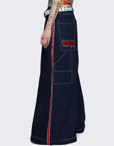 Replica Embroidery Striped Denim Wide Leg Jeans #802686 $64.80 USD for Wholesale