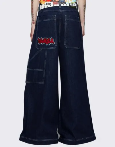 Replica Embroidery Striped Denim Wide Leg Jeans #802686 $64.80 USD for Wholesale