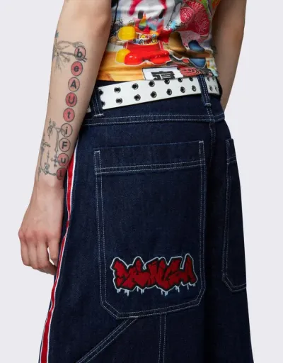 Replica Embroidery Striped Denim Wide Leg Jeans #802686 $64.80 USD for Wholesale