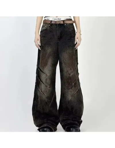 Washed Distressed Denim Wide Leg Jeans #802688 $53.74 USD, Wholesale Fashion Jeans