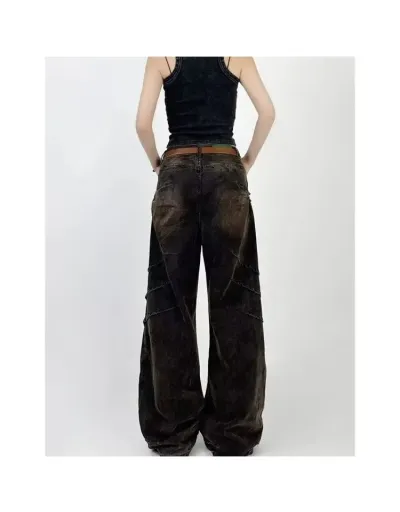 Replica Washed Distressed Denim Wide Leg Jeans #802688 $53.74 USD for Wholesale