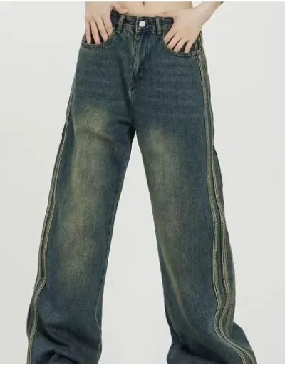 Replica Vintage Striped Denim Wide Leg Jeans #802696 $43.73 USD for Wholesale