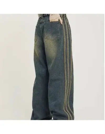 Replica Vintage Striped Denim Wide Leg Jeans #802696 $43.73 USD for Wholesale