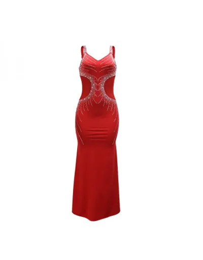 Replica Hotfix Rhinestones V Neck Sleeveless Maxi Dress #802714 $59.85 USD for Wholesale