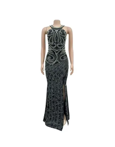 Replica Embellished Backless Split Hem Maxi Dress #802717 $92.32 USD for Wholesale