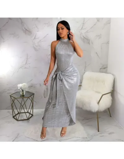 Metallic Fitted Bandage Sleeveless Maxi Dress #802720 $43.76 USD, Wholesale Fashion 