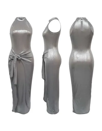 Replica Metallic Fitted Bandage Sleeveless Maxi Dress #802720 $43.76 USD for Wholesale