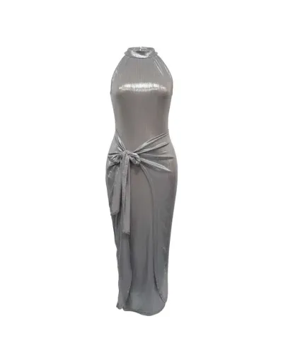 Replica Metallic Fitted Bandage Sleeveless Maxi Dress #802720 $43.76 USD for Wholesale