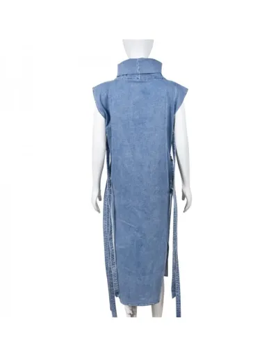 Turtleneck Denim Buckle-loop Sleeveless Dresses #802731 $61.40 USD, Wholesale Fashion 