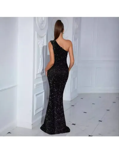 Replica Sequin One Shoulder Split Hem Prom Dresses #802735 $65.78 USD for Wholesale