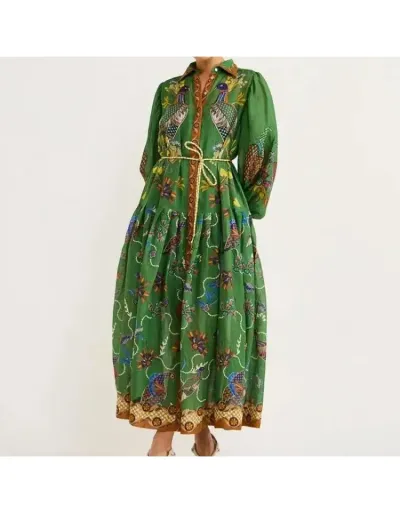 Replica Lace Up Lantern Sleeve Vintage Dress #802737 $53.92 USD for Wholesale