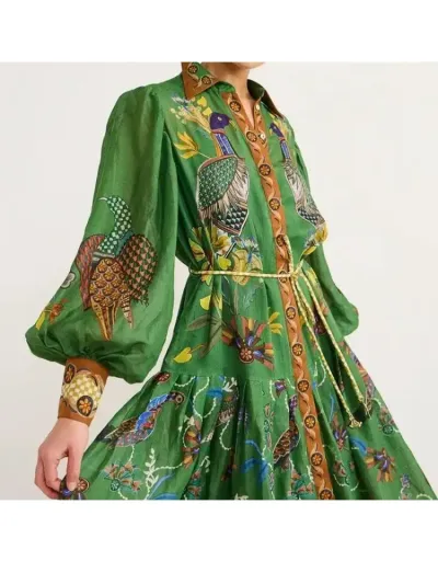 Replica Lace Up Lantern Sleeve Vintage Dress #802737 $53.92 USD for Wholesale