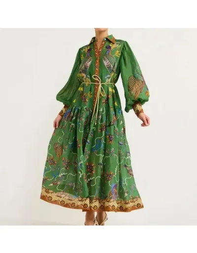 Replica Lace Up Lantern Sleeve Vintage Dress #802737 $53.92 USD for Wholesale