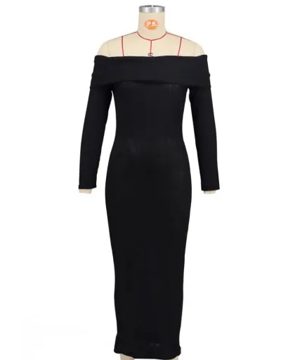 Replica Pullover Solid Color Seductive Long Sleeves Dress #802742 $35.67 USD for Wholesale