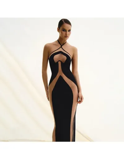 Sexy Patchwork See Through Halter Off Shoulder Maxi Dress #802744 $38.83 USD, Wholesale Fashion 