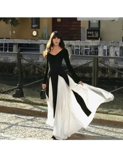 Replica Patchwork Colorblock Swing Long Sleeve Maxi Dress #802745 $47.50 USD for Wholesale