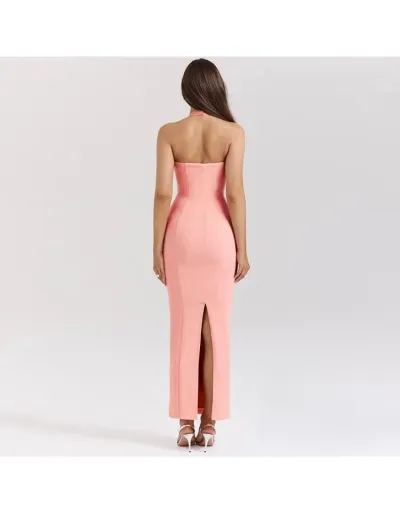 Replica Deep V Neck Halter Backless Maxi Dress #802761 $35.83 USD for Wholesale