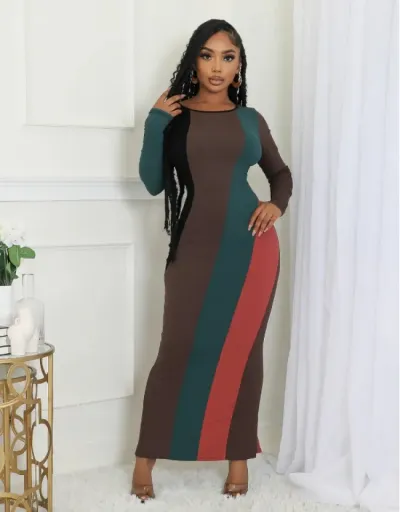 Multicolored Bodycon Split Hem Maxi Dress #802762 $44.02 USD, Wholesale Fashion 