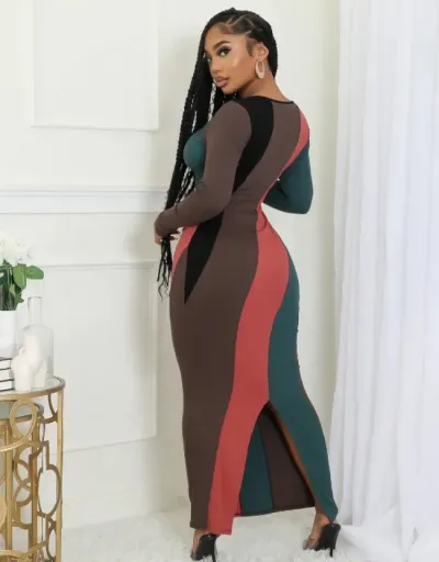 Replica Multicolored Bodycon Split Hem Maxi Dress #802762 $44.02 USD for Wholesale