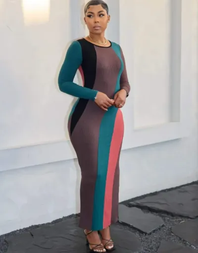 Replica Multicolored Bodycon Split Hem Maxi Dress #802762 $44.02 USD for Wholesale