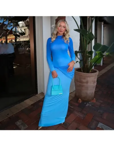 Knot Colorblock Fitted Long Sleeves Maxi Dress #802764 $36.88 USD, Wholesale Fashion 