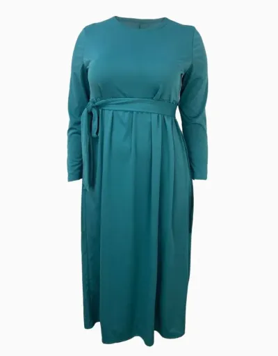 Replica Plain Bandage Long Sleeves Swing Maxi Dress #802765 $46.17 USD for Wholesale